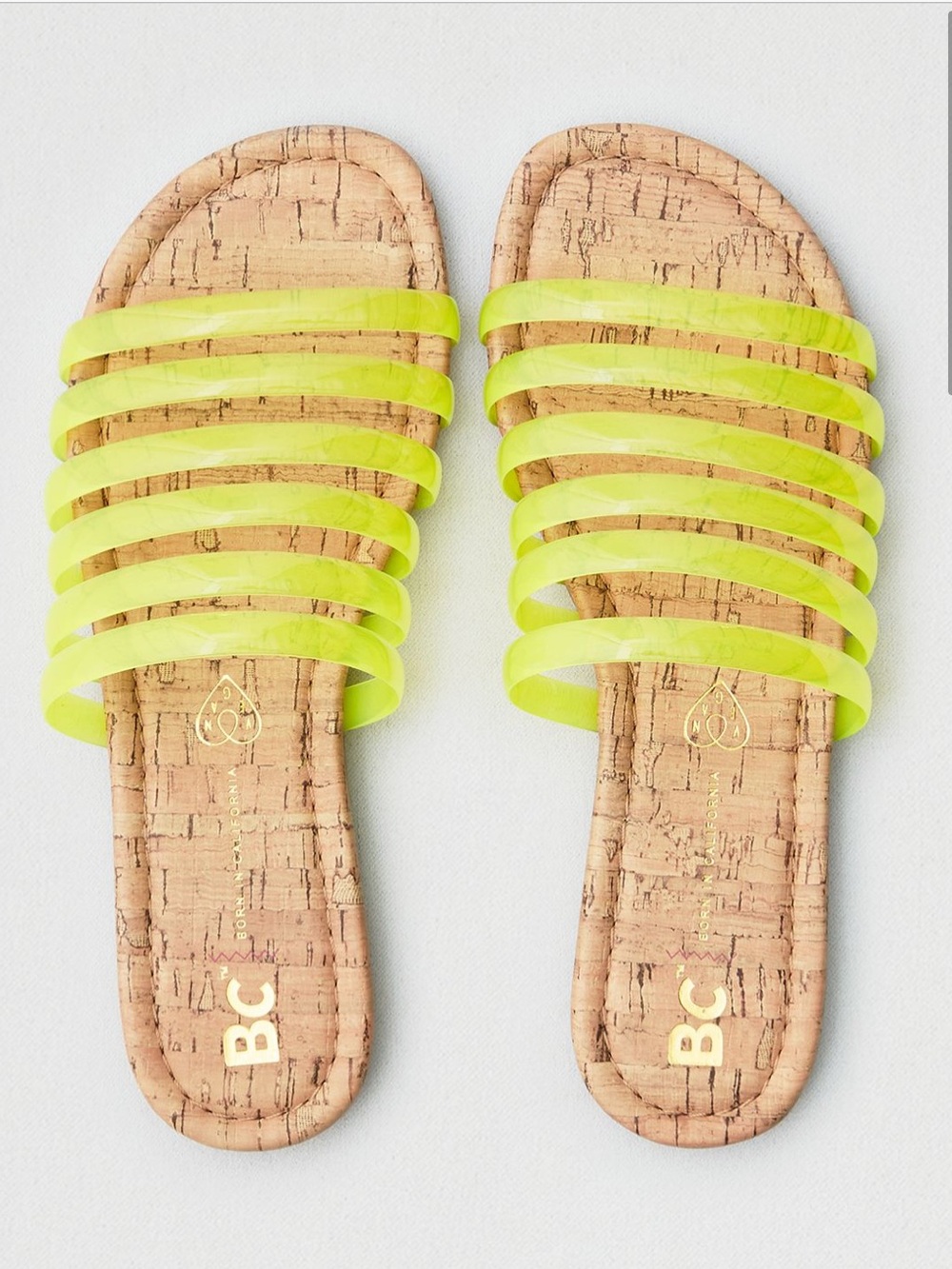 NIB BC Footwear For You II Neon Yellow Jelly Multi-strap Slide Sandals 8 NEW